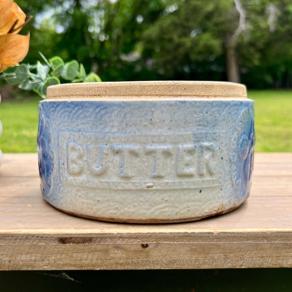 Antique | Vintage Blue and White Butter Crock